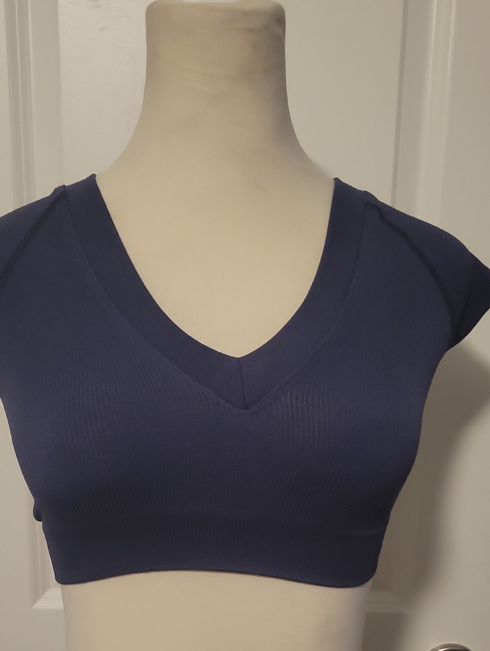 FP Movement by Free People Navy V‑Neck Cap Sleeve Crop Top